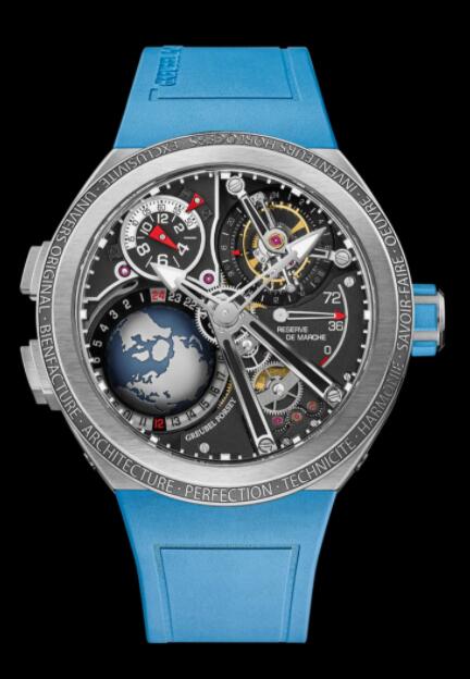 Greubel Forsey GMT Sport Titanium Black Dial Blue Rubber Replica Watch